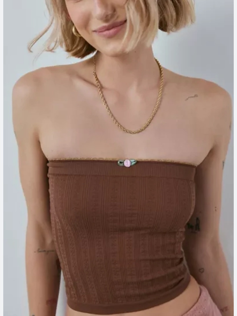 Out From Under Sweet Pea Pointelle Seamless Tube Top in Brown NWOT RT $20